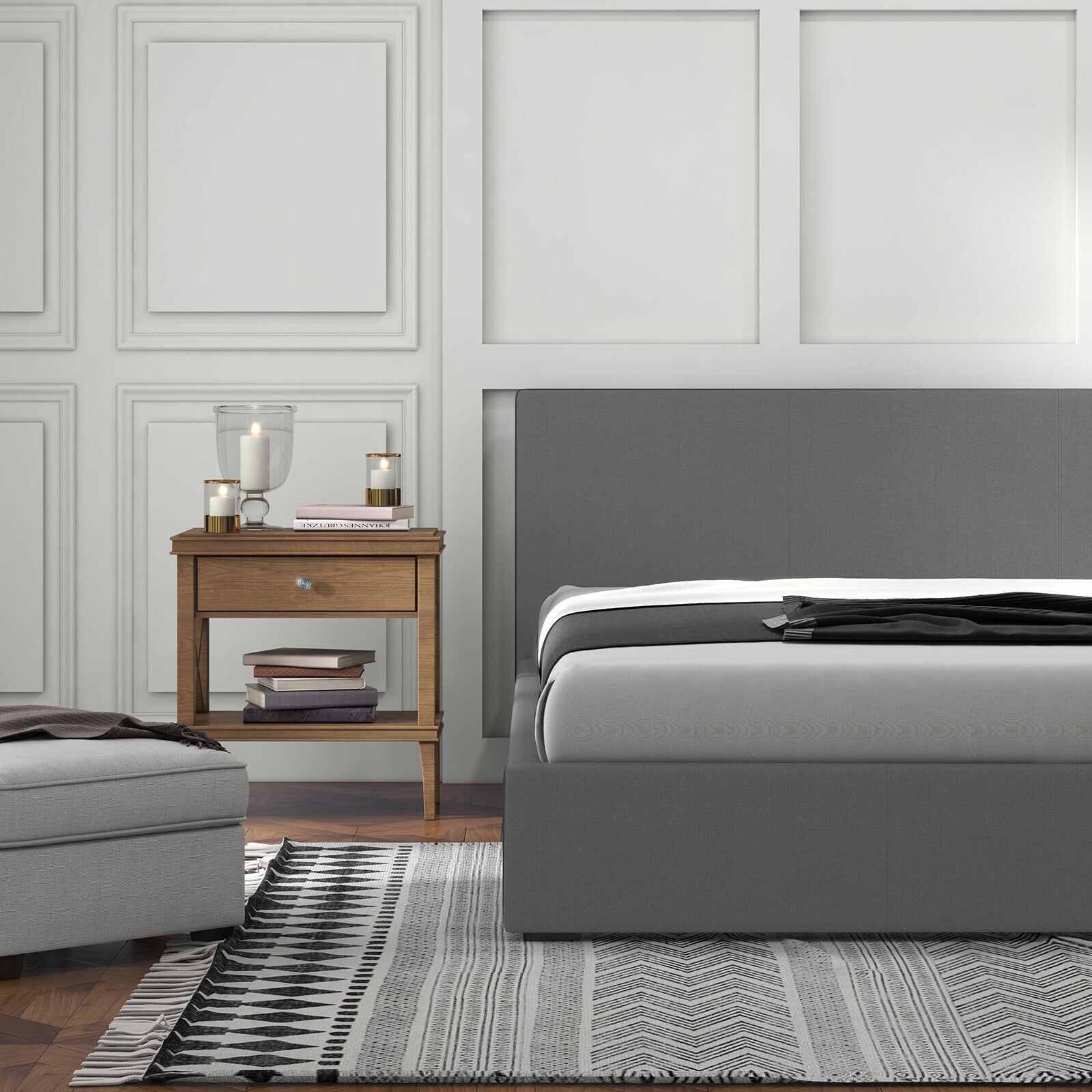 Milano Luxury Gas Lift Bed with Headboard (Model 1) - Grey No.28 - Double