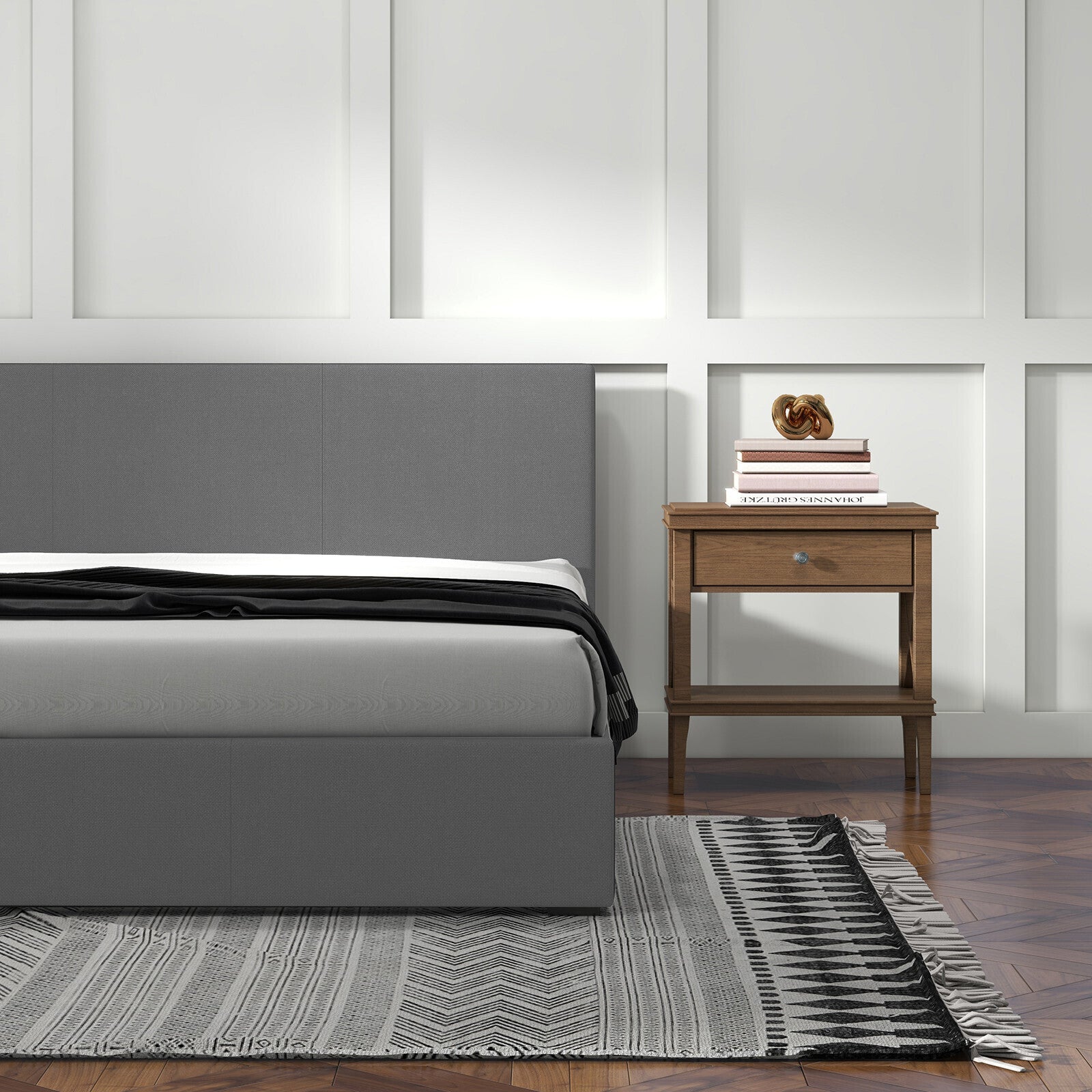 Milano Luxury Gas Lift Bed with Headboard (Model 1) - Grey No.28 - Double