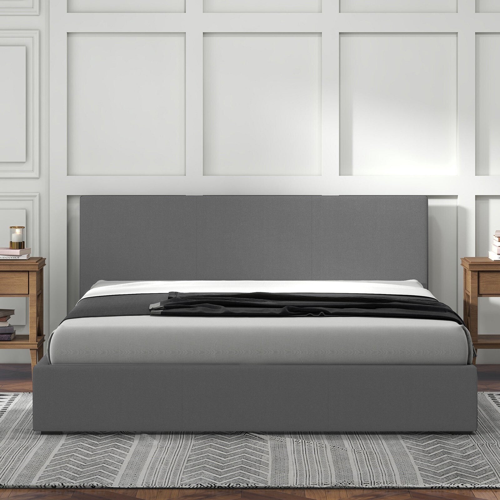 Milano Luxury Gas Lift Bed with Headboard (Model 1) - Grey No.28 - Double