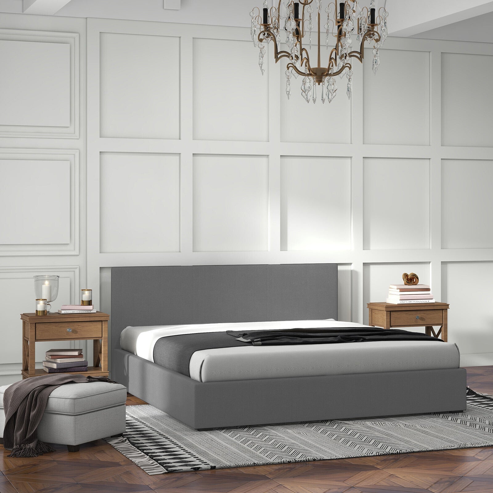 Milano Luxury Gas Lift Bed with Headboard (Model 1) - Grey No.28 - Double