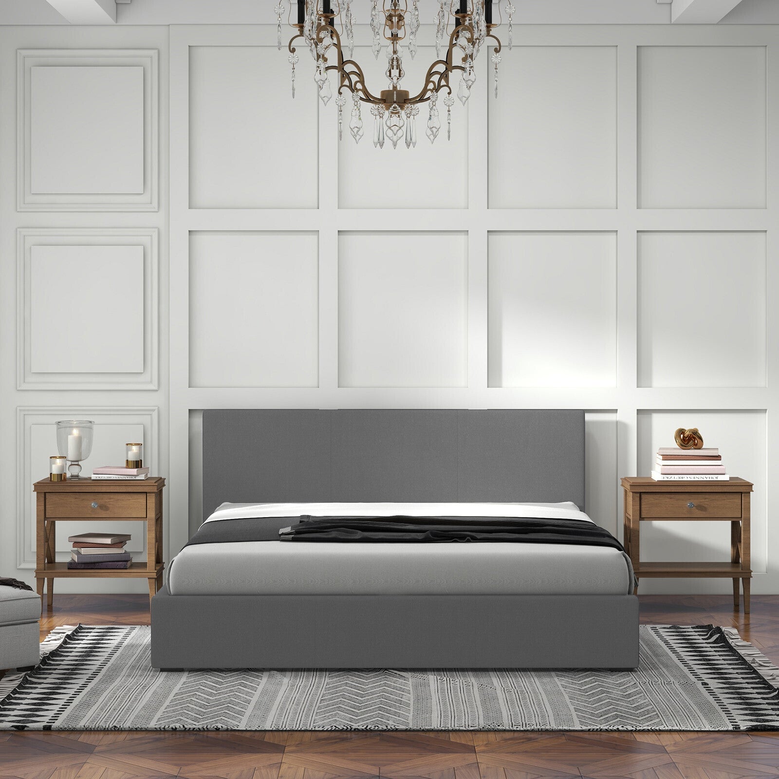 Milano Sienna Luxury Bed with Headboard (Model 2) - Grey No.28 - Double