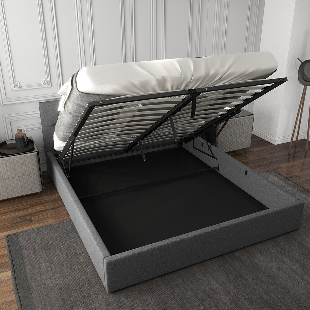 Milano Capri Luxury Gas Lift Bed With Headboard (Model 3) - Grey No.28 - Double