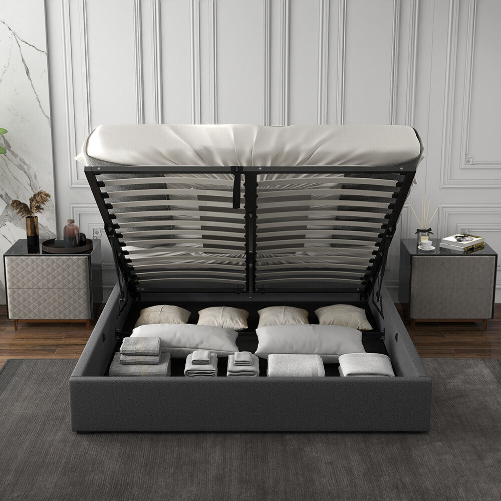 Milano Capri Luxury Gas Lift Bed With Headboard (Model 3) - Grey No.28 - Double