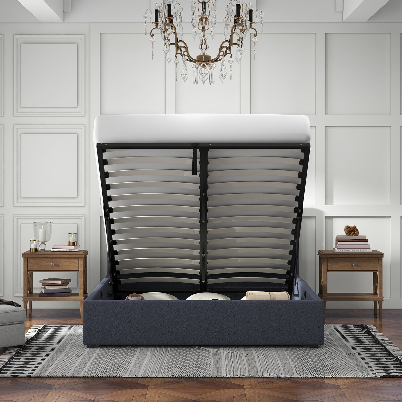 Milano Luxury Gas Lift Bed with Headboard (Model 1) - Charcoal No.35 - King