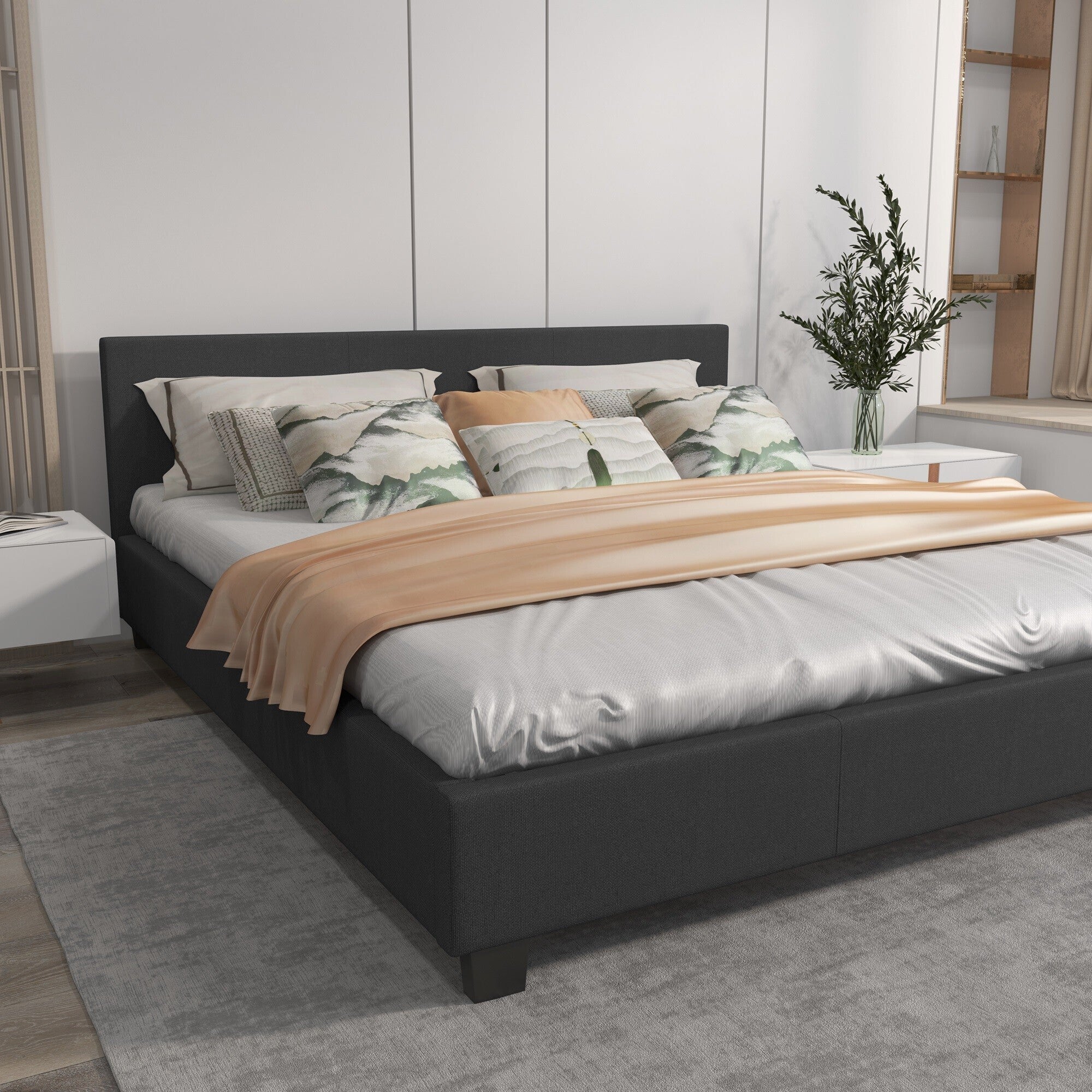 Milano Sienna Luxury Bed with Headboard (Model 2) - Charcoal No.35 - King Single