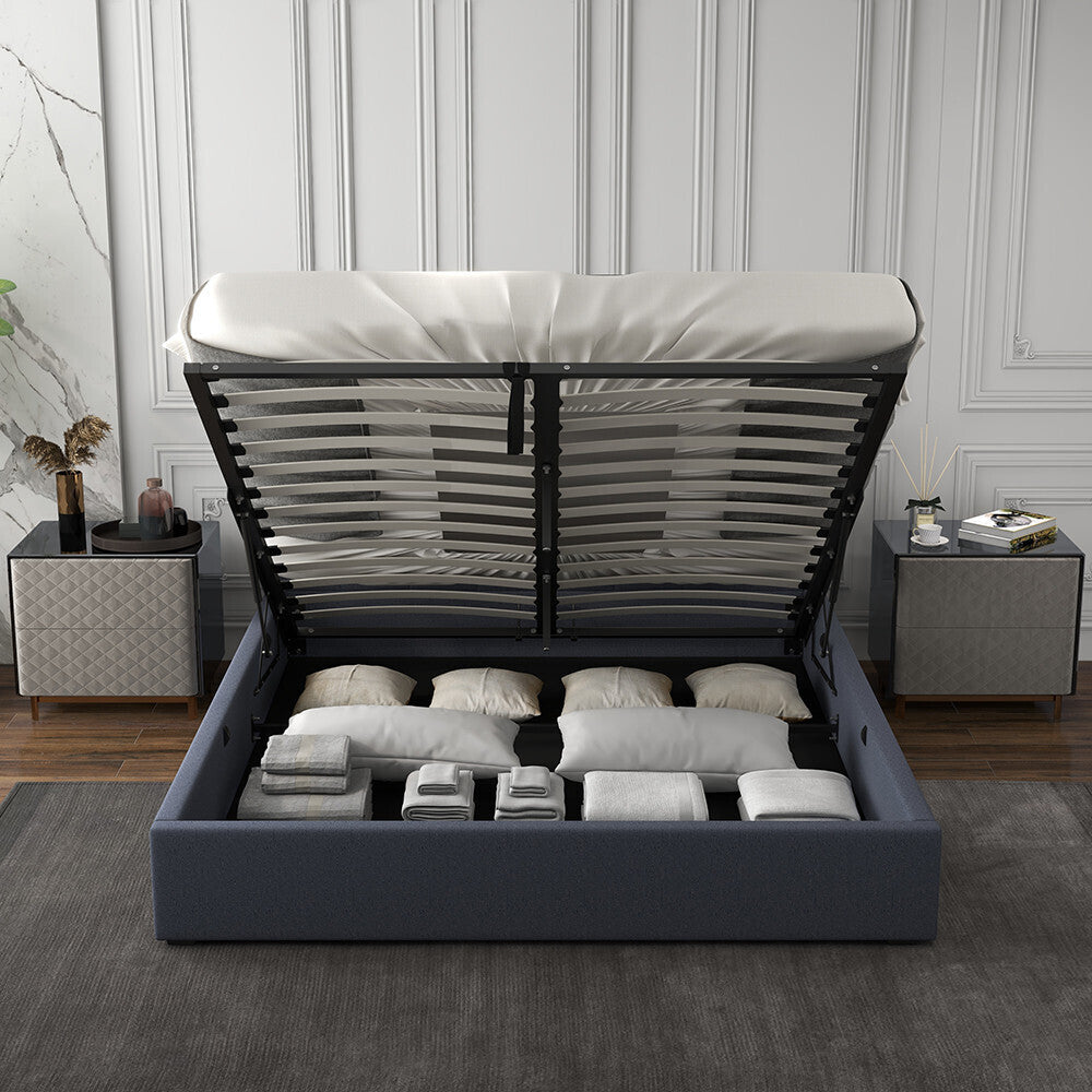 Milano Capri Luxury Gas Lift Bed With Headboard (Model 3) - Charcoal No.35 - King Single