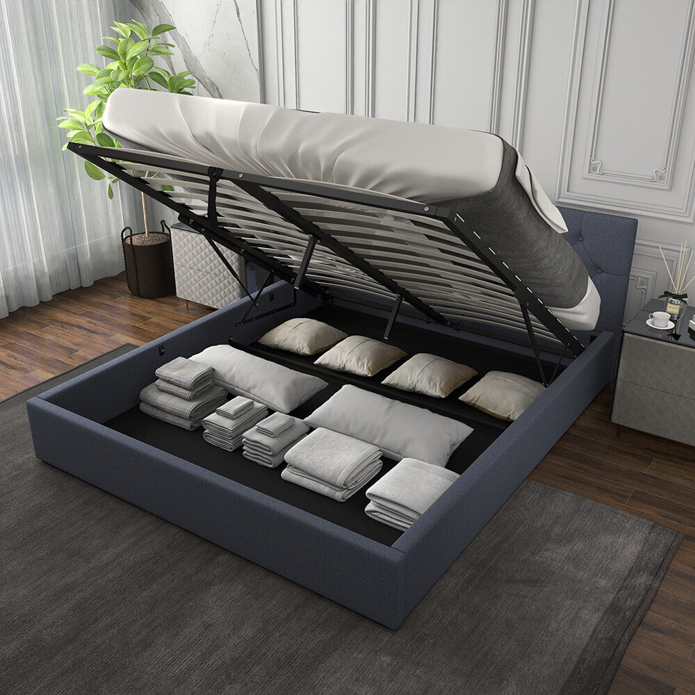 Milano Capri Luxury Gas Lift Bed With Headboard (Model 3) - Charcoal No.35 - King Single