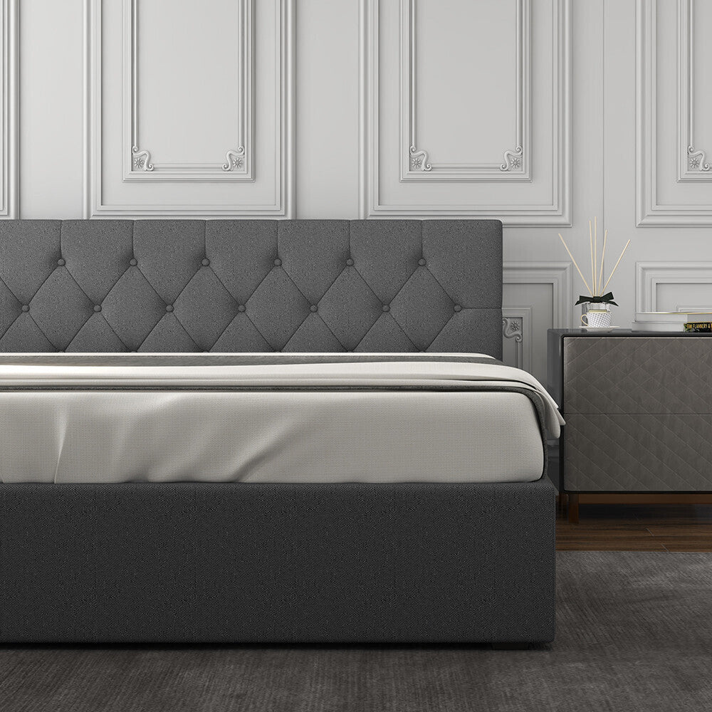 Milano Capri Luxury Gas Lift Bed With Headboard (Model 3) - Grey No.28 - Single