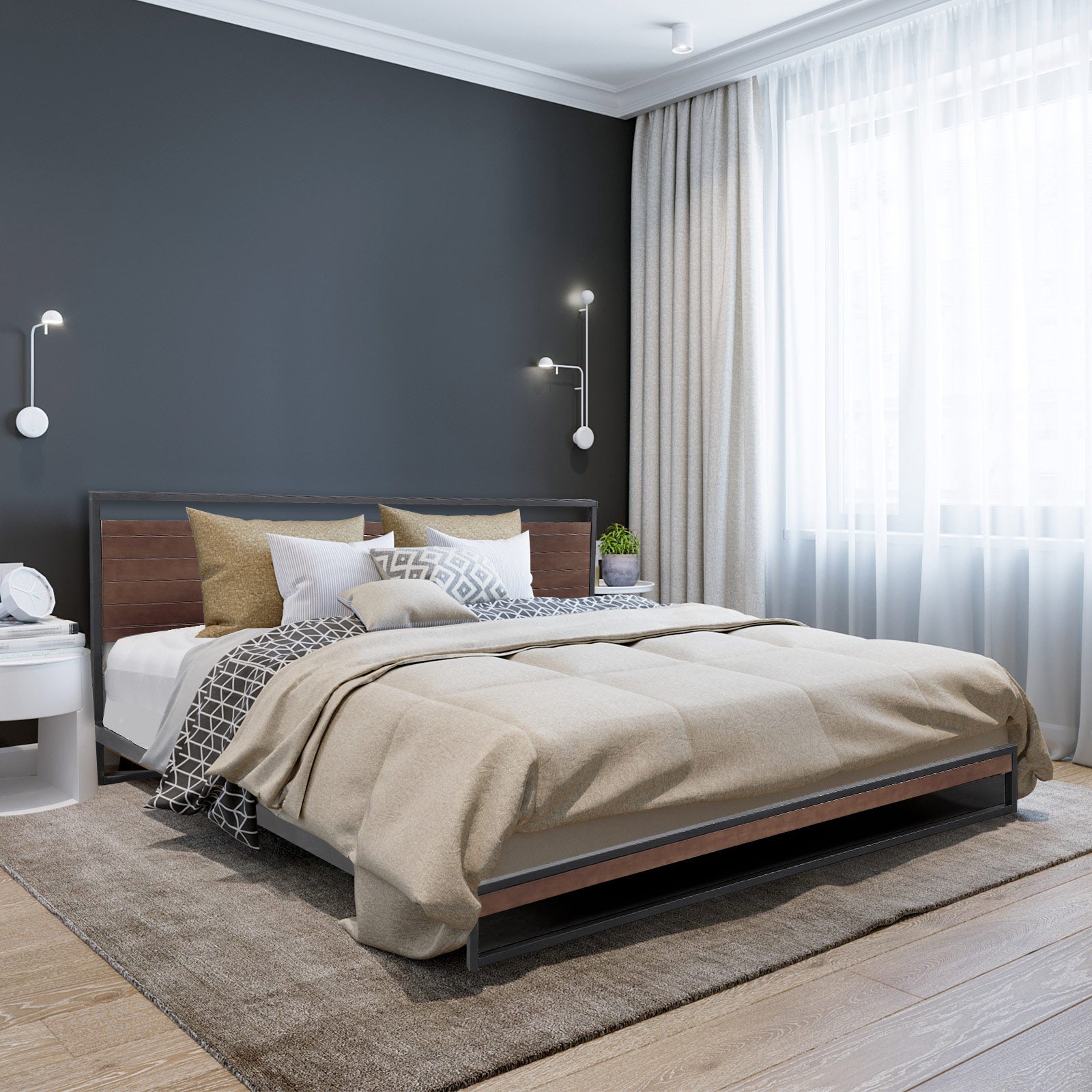 Milano Decor Azure Bed Frame with Headboard ? Black - Queen