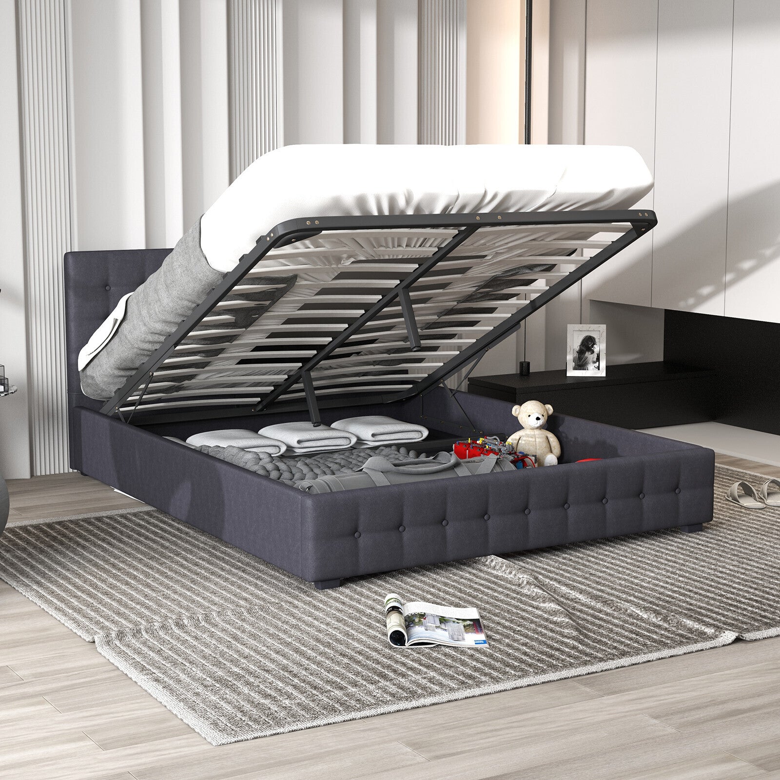 Milano Decor Eden Gas Lift Bed - Dark Grey - Single