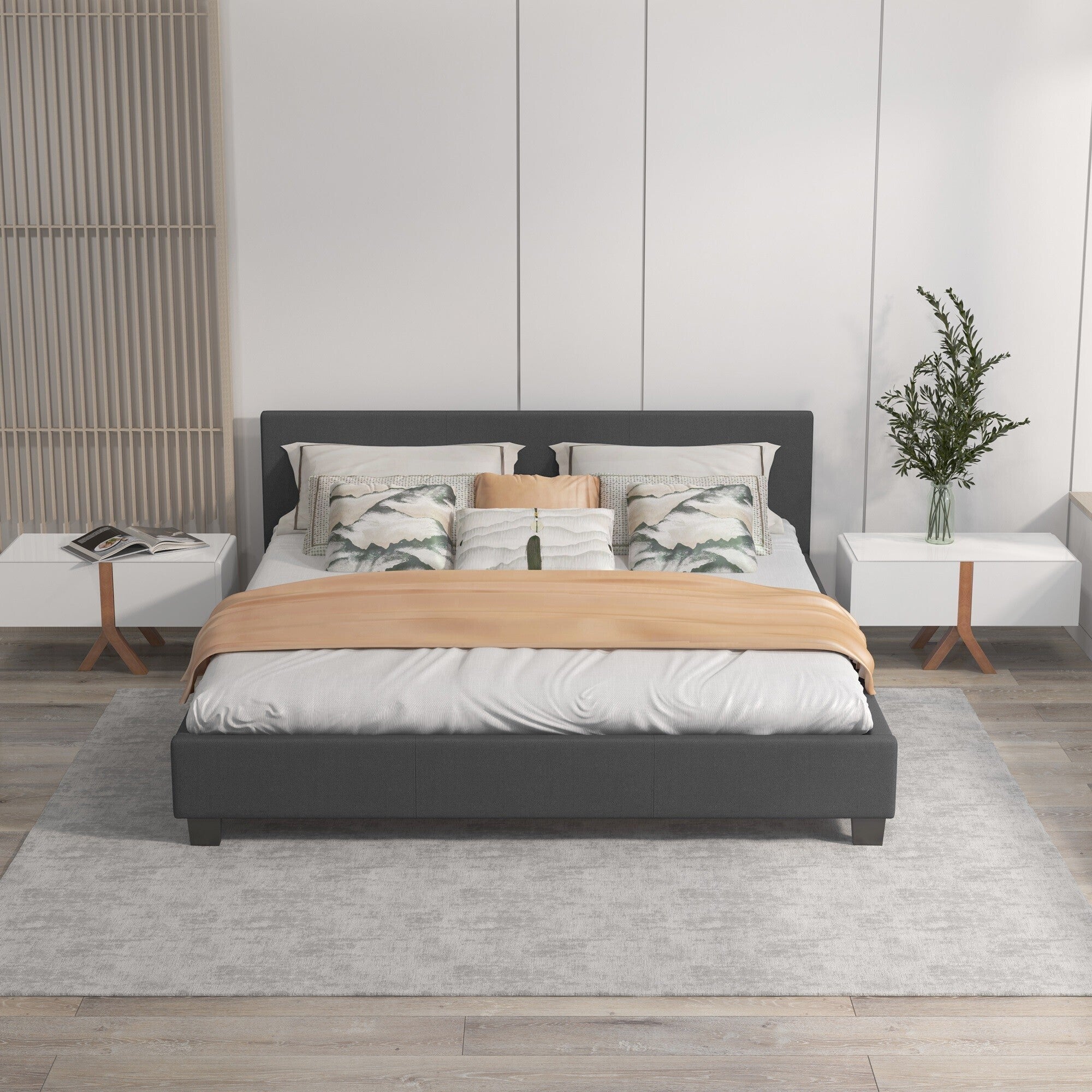 Milano Sienna Luxury Bed with Headboard (Model 2) - Charcoal No.35 - Double