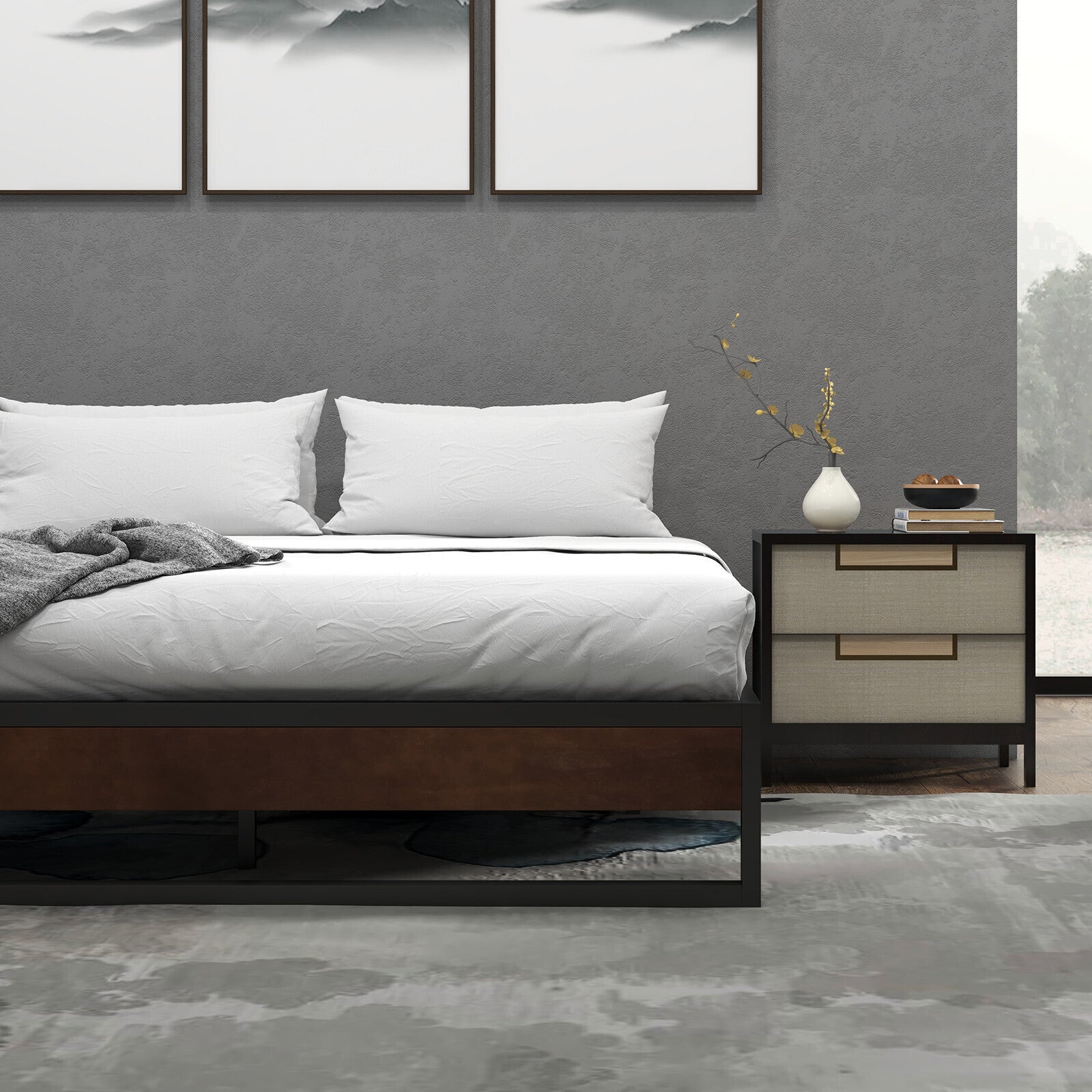 Sorrento Metal and Wood bed base - King Single