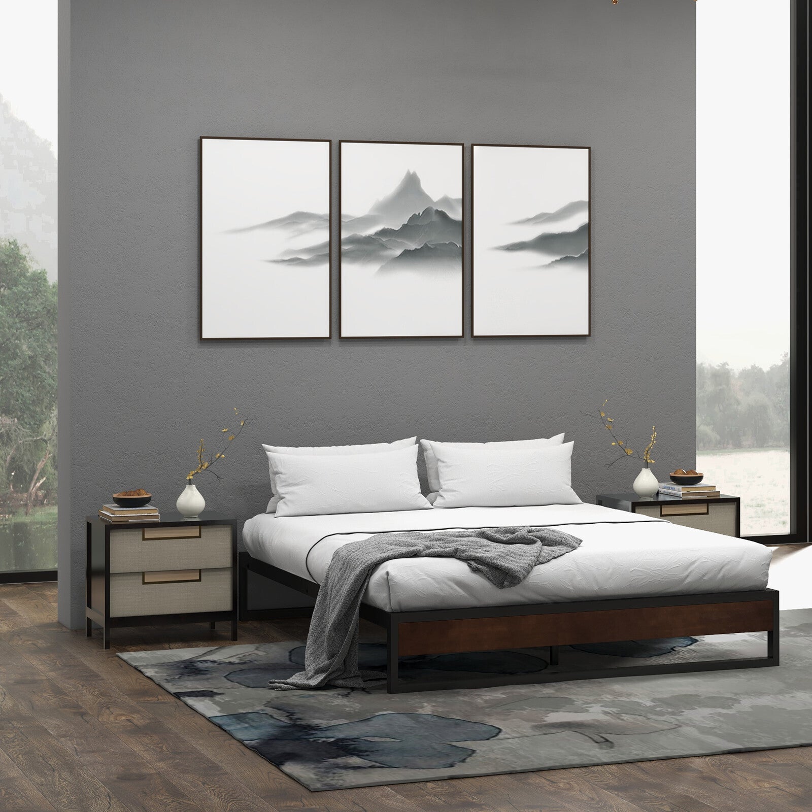 Sorrento Metal and Wood bed base - King Single