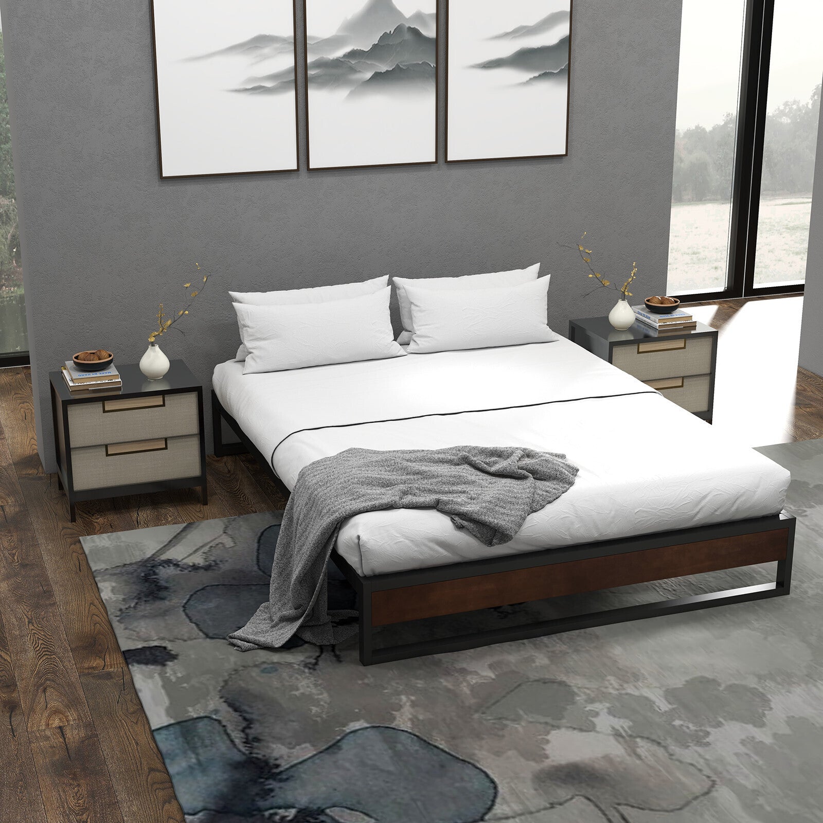 Sorrento Metal and Wood bed base - King Single