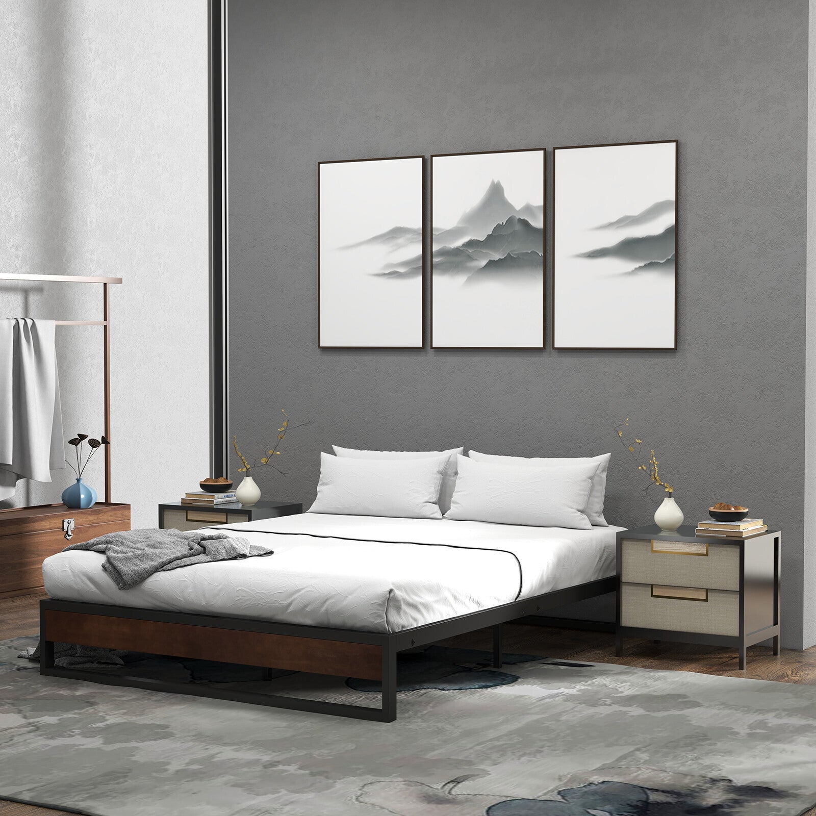 Sorrento Metal and Wood bed base - King Single