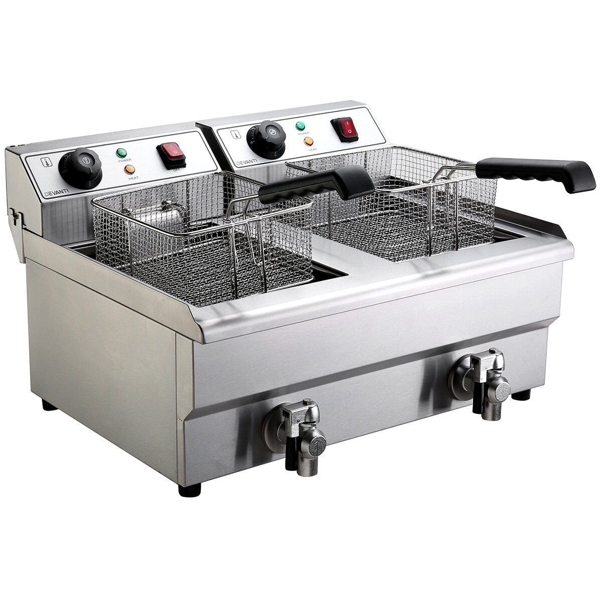 Devanti Electric Commercial Chip Cooker Deep Fryer Twin Frying Basket Countertop 20L CDF-DR20-DOUBLE-SI