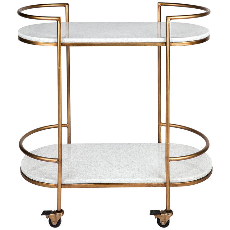 CAFE Lighting & Living Southside White Stone Bar Cart Antique Gold