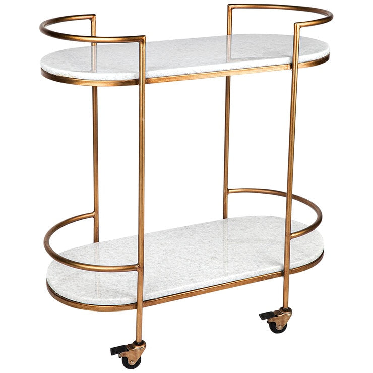 CAFE Lighting & Living Southside White Stone Bar Cart Antique Gold