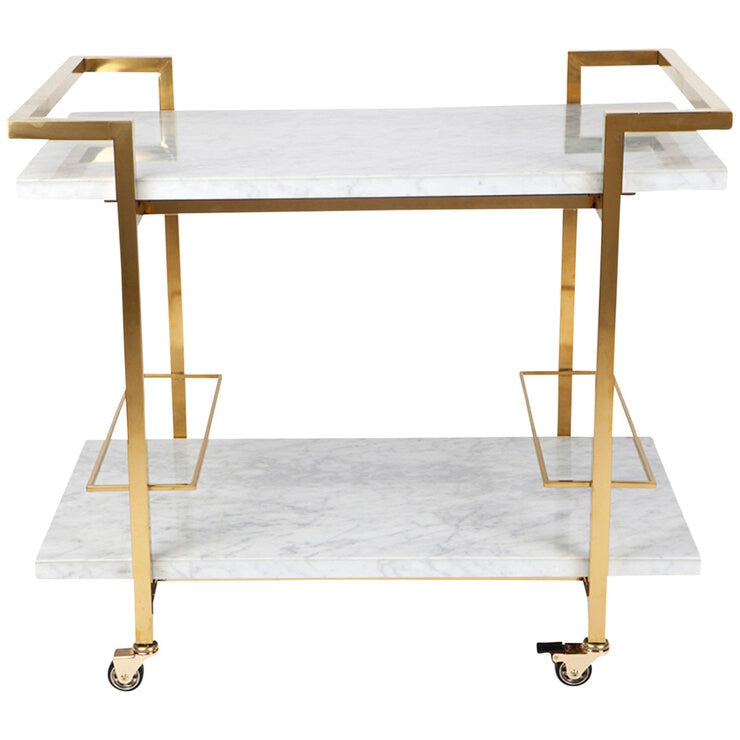 CAFE Lighting & Living Franklin White Marble Bar Cart Gold