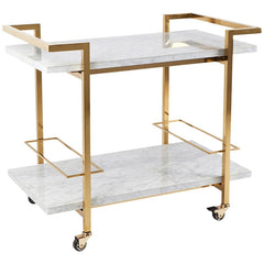 CAFE Lighting & Living Franklin White Marble Bar Cart Gold