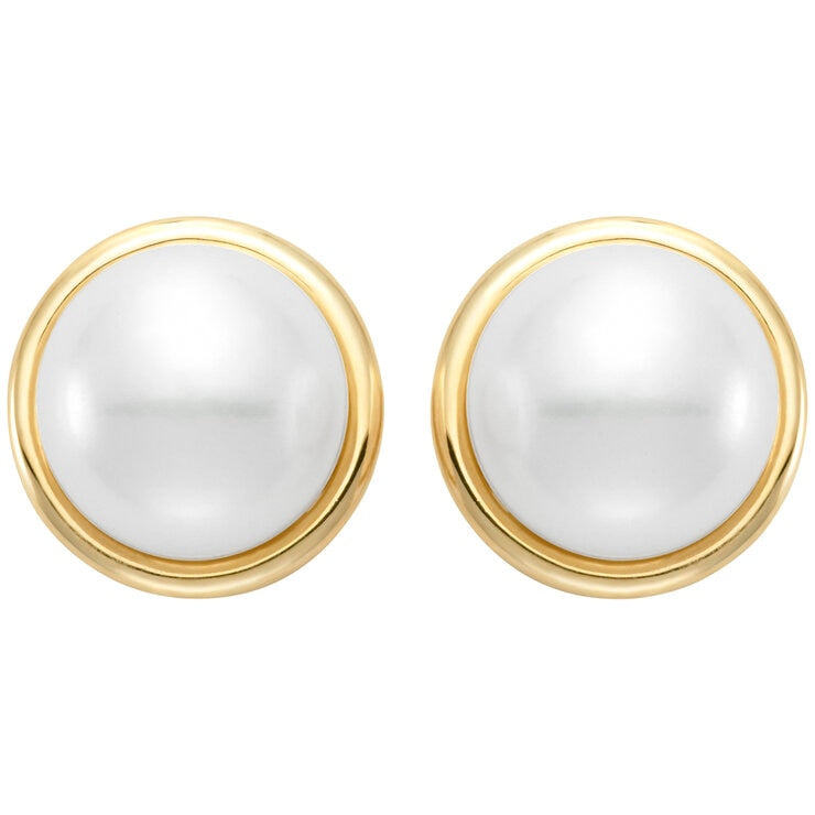 18KT Yellow Gold 9-10mm Cultured Freshwater Pearl Bezel Earrings