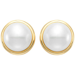 18KT Yellow Gold 9-10mm Cultured Freshwater Pearl Bezel Earrings
