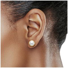 18KT Yellow Gold 9-10mm Cultured Freshwater Pearl Bezel Earrings