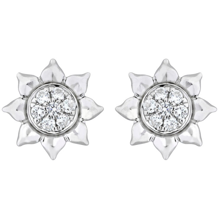18KT White Gold 0.20ctw Diamond Sunflower Earrings