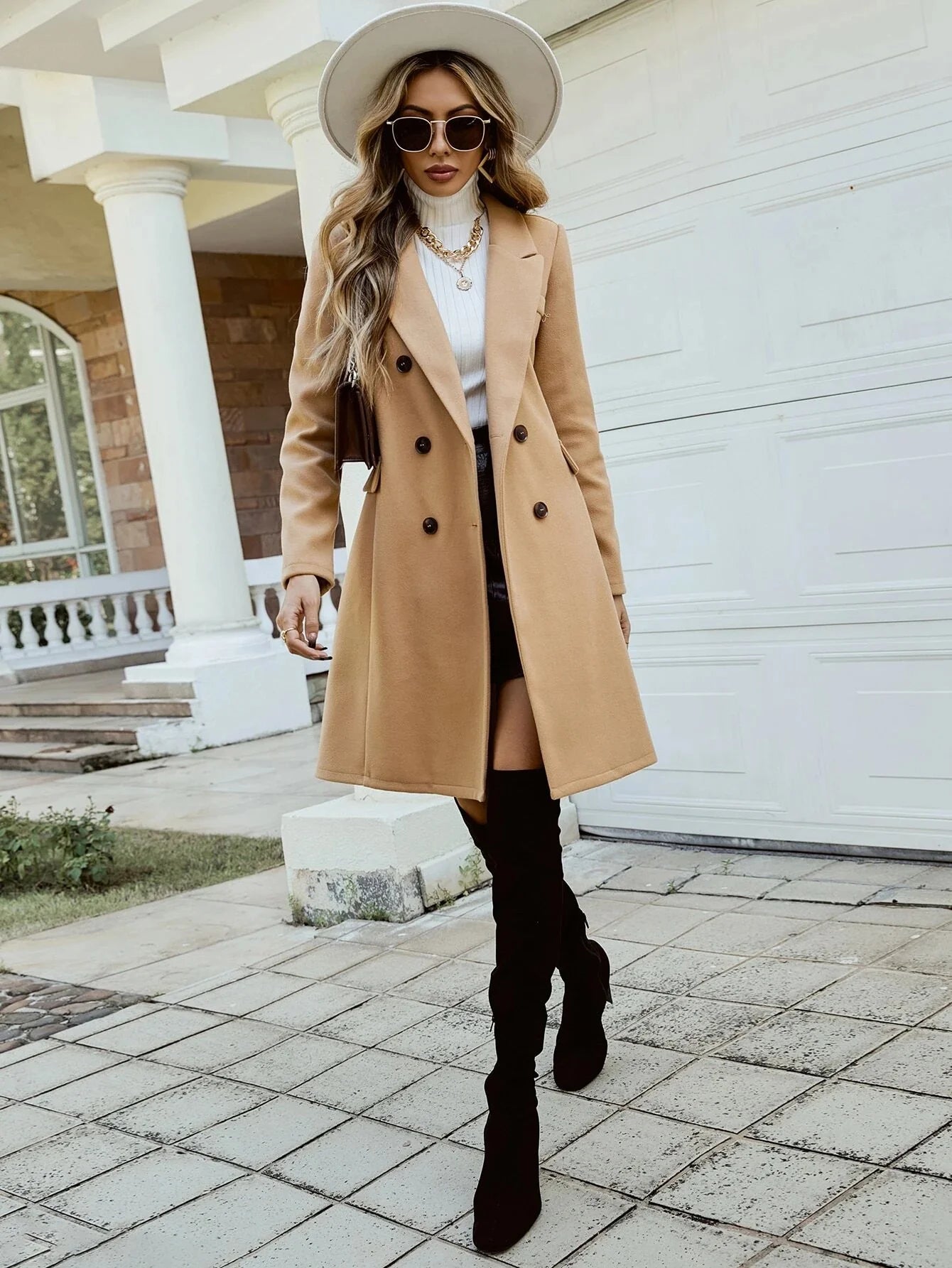 Unity Double Breasted Lapel Collar Overcoat