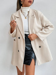 PETITE Drop Shoulder Double Breasted Pocket Patched Overcoat