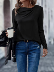 LUNE Solid Cowl Neck Tee