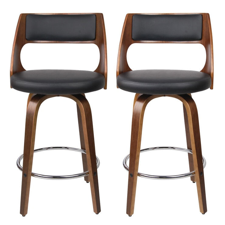 Artiss Swivel Leather Back Wooden Bar Stool Black 2 Pack