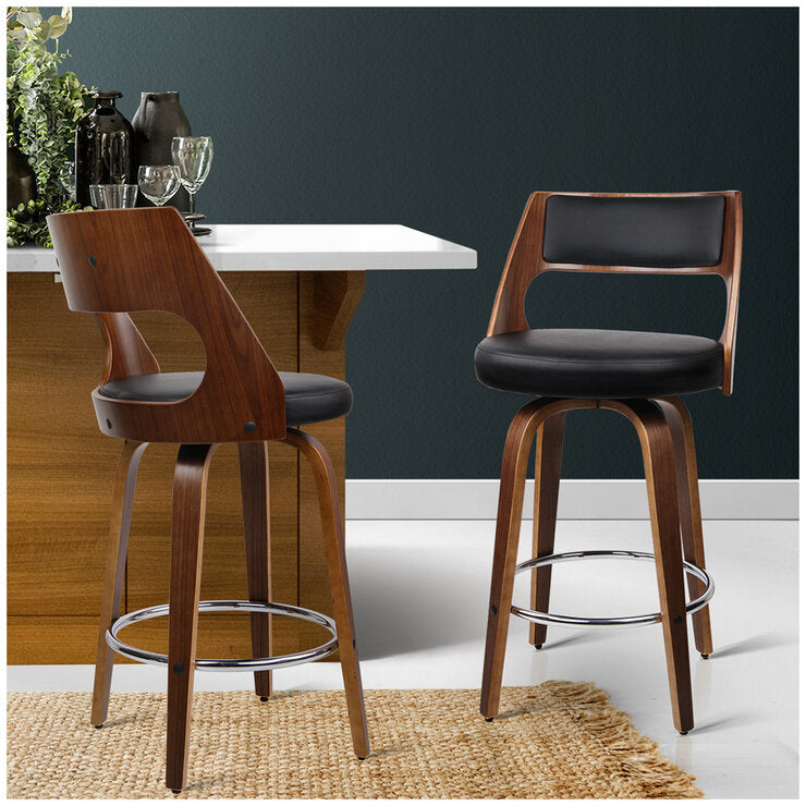 Artiss Swivel Leather Back Wooden Bar Stool Black 2 Pack