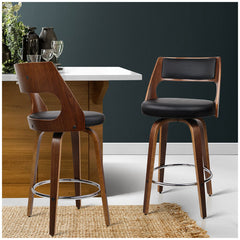 Artiss Swivel Leather Back Wooden Bar Stool Black 2 Pack