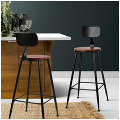 Artiss Vintage Industrial Bar Stool Walnut 2 Pack