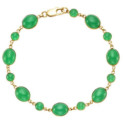 14KT Yellow Gold Dyed Green Round Bezel Jade Link Bracelet