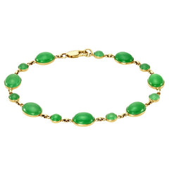 14KT Yellow Gold Dyed Green Round Bezel Jade Link Bracelet