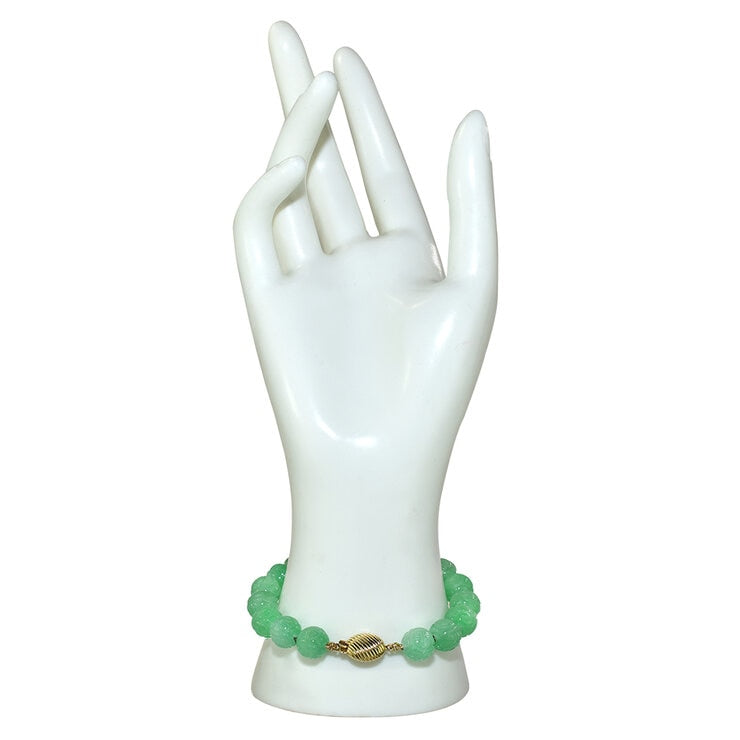 14KT Yellow Gold Dyed Green Jade Carved Beads Knot Bracelet