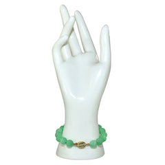 14KT Yellow Gold Dyed Green Jade Carved Beads Knot Bracelet