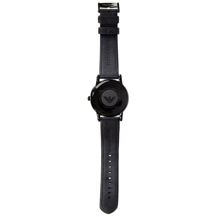 Emporio Armani Three Hand Date Black Leather Men's Watch AR1732