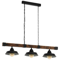 EGLO Oldbury 3 Pendant Black And Rustic Wood Light