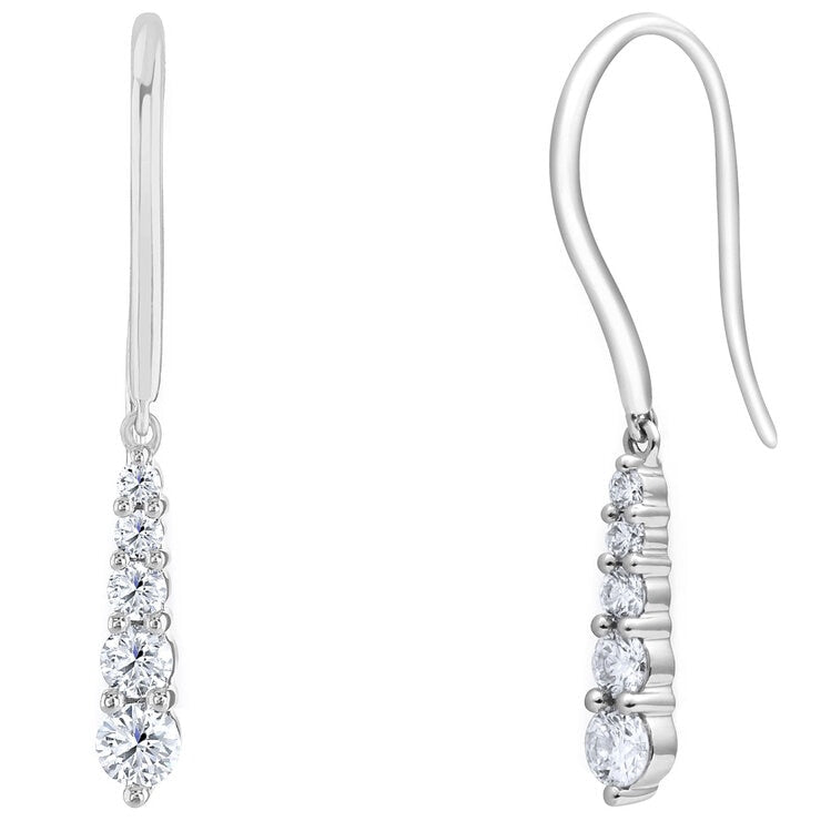 18KT White Gold 0.50ctw Round Diamond 5 Stone Drop Earrings