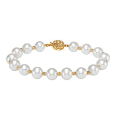 14KT Yellow Gold 8.5-9.5mm Cultured Freshwater Pearl Multi-Cut Bead Flower Bracelet