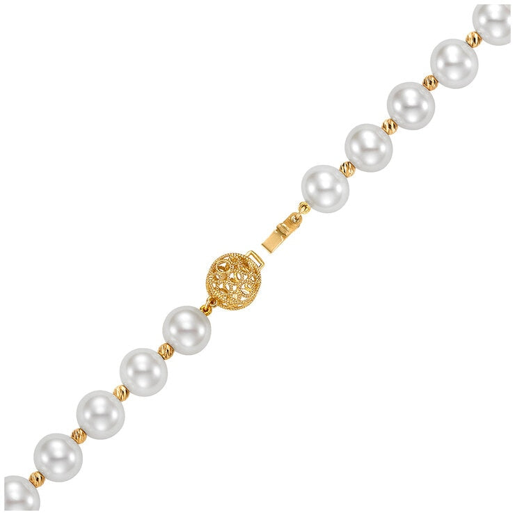 14KT Yellow Gold 8.5-9.5mm Cultured Freshwater Pearl Multi-Cut Bead Flower Bracelet