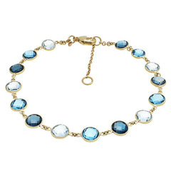 14KT Yellow Gold Multi Blue Topaz Link Bracelet