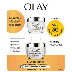 Olay Luminous Niacinamide And Vitamin C Moisturiser SPF30 2 x 50g