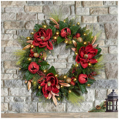 Pre Lit LED Magnolia Wreath 76.2 cm