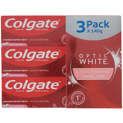 Colgate Optic White Fluoride Toothpaste Stain Fighter Enamel Care Gentle Mint 3 x 140g