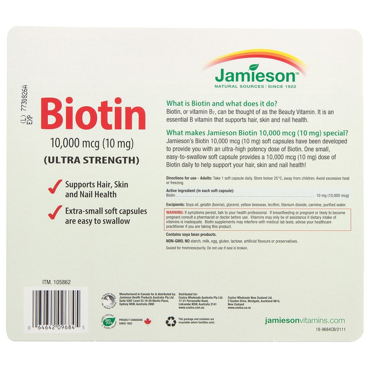 Jamieson Biotin 10,000mcg 120 Capsules