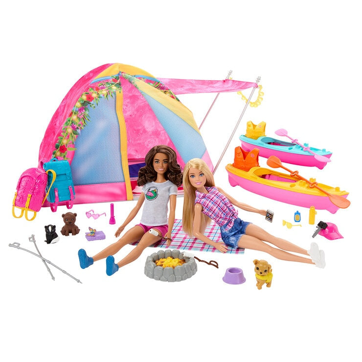 Barbie Camping Tent Kayak Doll Set With Accessories